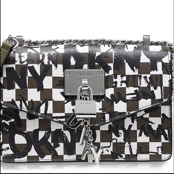 NWOT DKNY Check-graffiti Shoulder Bag In Green crossBag - Picture 3 of 13